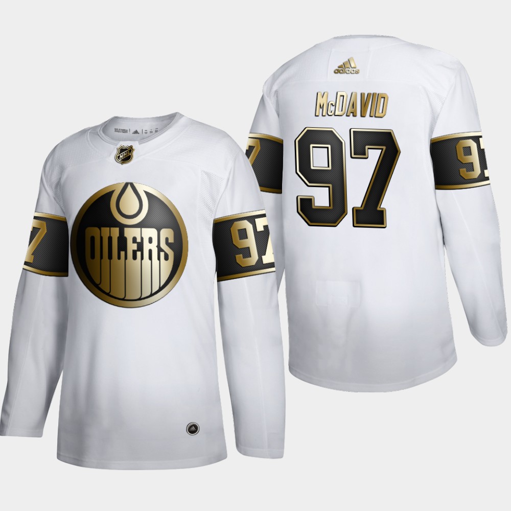 Edmonton Oilers 97 Connor McDavid Men Adidas White Golden Edition Limited Stitched NHL Jersey